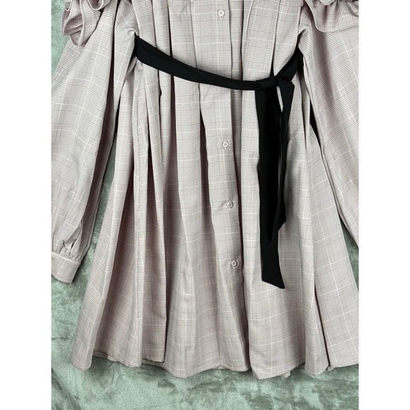 The Silhouette Pink Plaid Shirt Dress Dark Academia Heritage Tie Belt Pleated - Picture 7 of 16